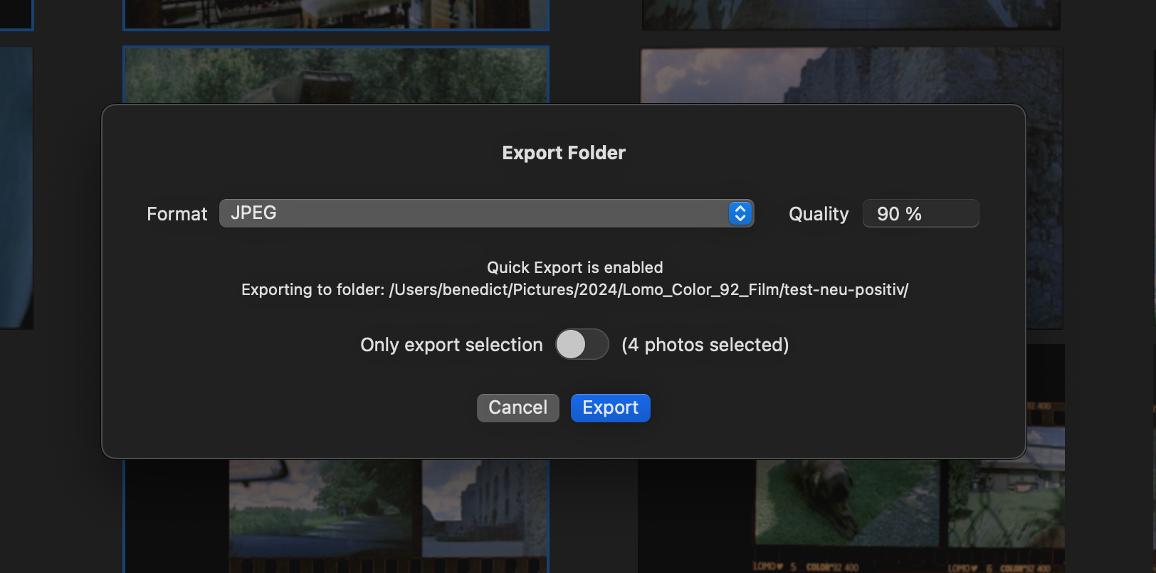 Export Dialogue with Quick Export